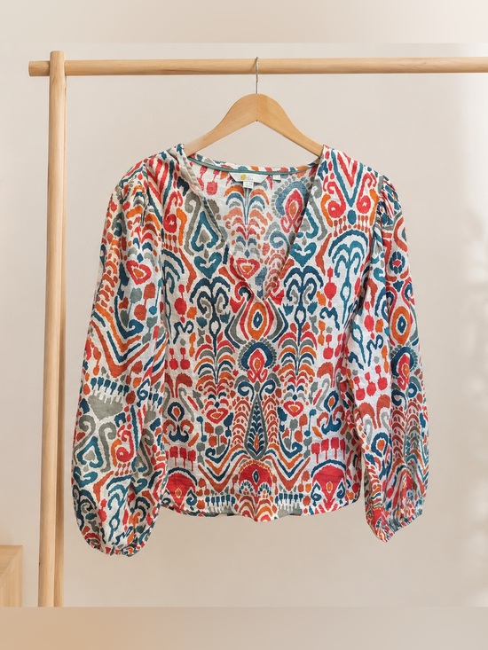 Boden Tops - Boden Ikat Print V-Neck Blouse | Long Sleeve | Size US 10